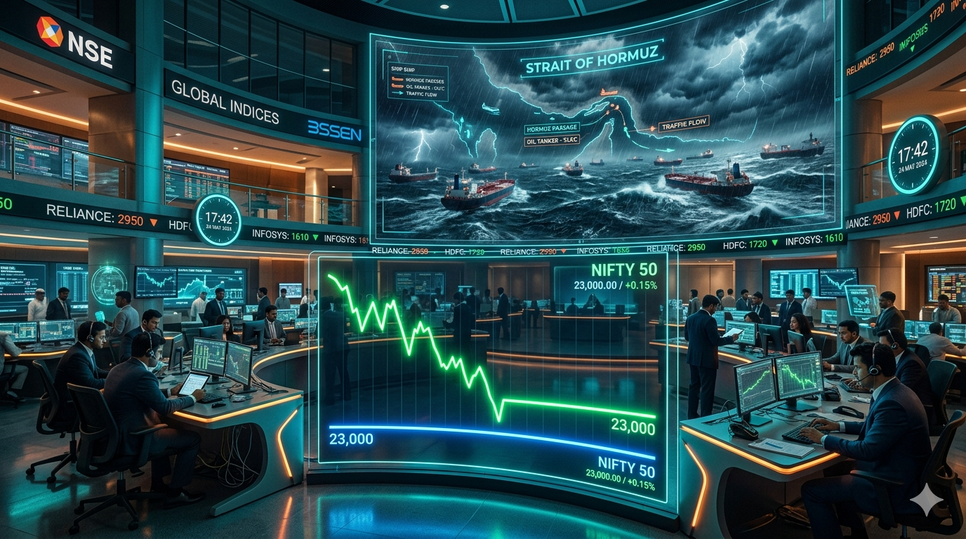 Nifty 23000 Support ETF Buying Strategy chart showing technical support and VIX levels.